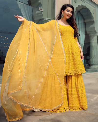 Yellow Sequins, Thread, Mirror and Zari work for Girls Sharara Suit Se –  Seasons Chennai